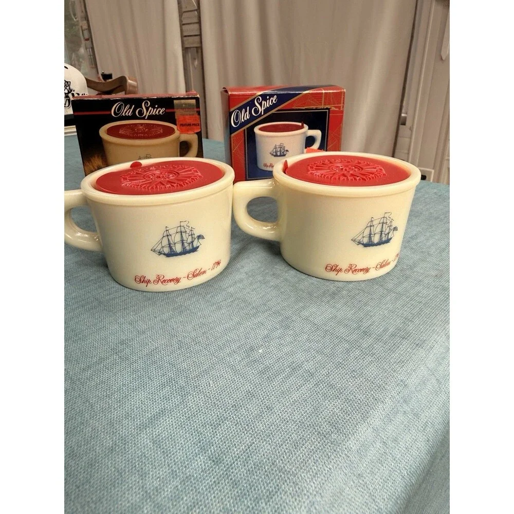 Vintage Old Spice Shaving Mug Refill Soap 3 Oz Lot of 2 w/ Brush Shulton